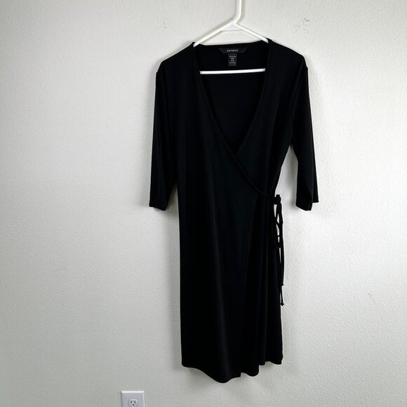 Express Dresses & Skirts - Express  Wrap Dress Womens  Size 11 12 Black Knee Length 3/4 Sleeve Classic